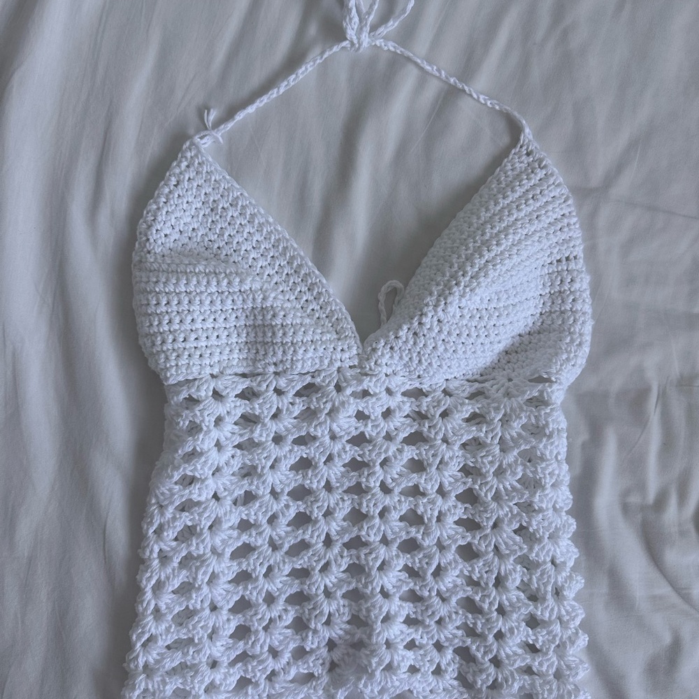 handmade white crochet summer halter top
